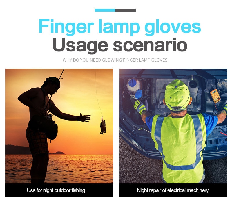 Gants de pêche avec lampe de poche LED articles divers étanche torche  extérieure survie sauvetage pour Camping randonnée gants sans doigts ZXF56