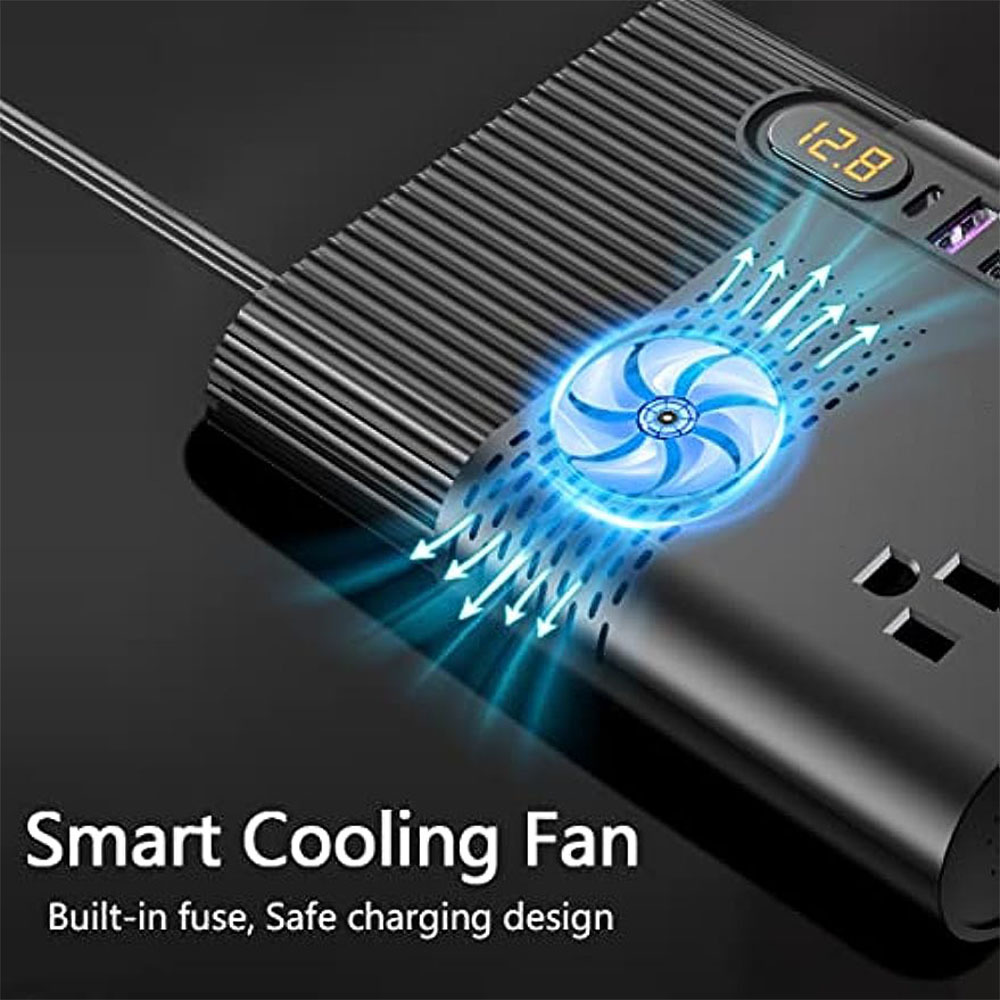 300W Power Inverter for Car, DC 12V to AC 110V Car Power Converter, Dual AC Outlets, Five USB Charging Ports and One Pd3.0 Port, Type C Fast Car