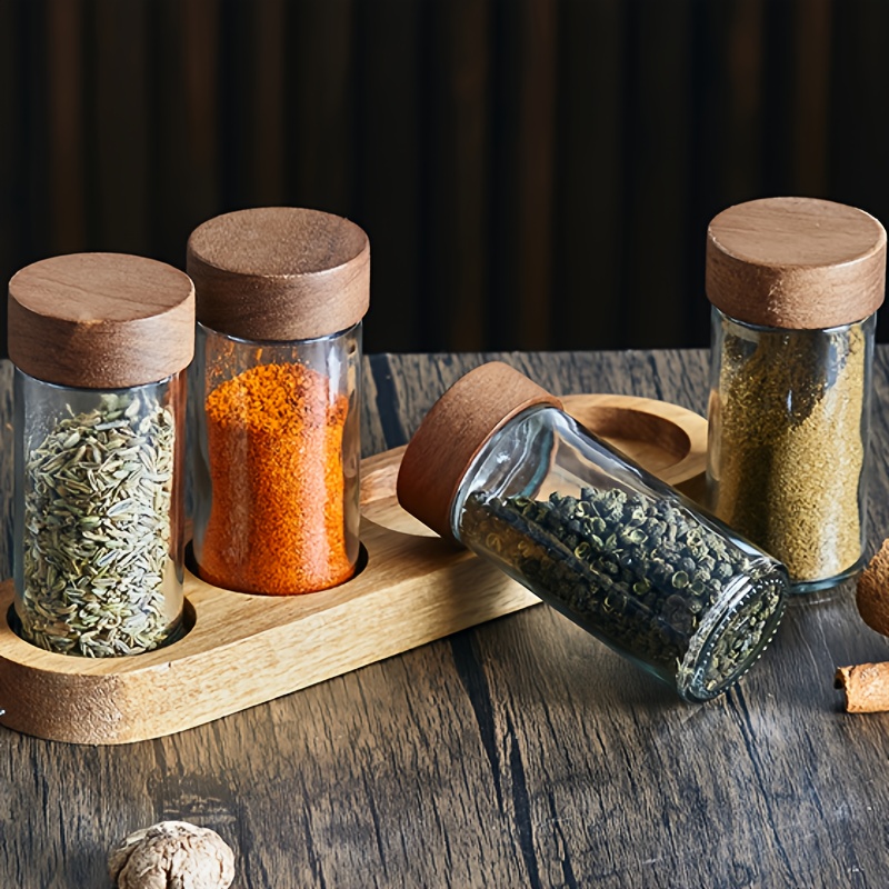 4/12Pcs Glass Spice Jars with Bamboo Lid Spice Seasoning Containers Salt  Pepper Shakers Spice Organizer Kitchen Spice Jar Set - AliExpress