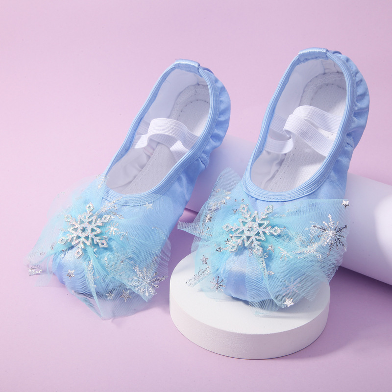 Image of Girls&; Princess Dance Shoes, Soft Sole Ballet Flats, Band Latin Dance Shoes, Fabric Round Toe Footwear, Solid Color 14 And Under