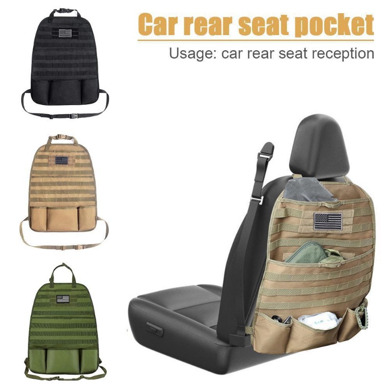 Universal Tactical Seat Back Organizer Vehicle Molle Panel Organizer  Storage Bag with 5 Detachable Molle Pouch, Khaki