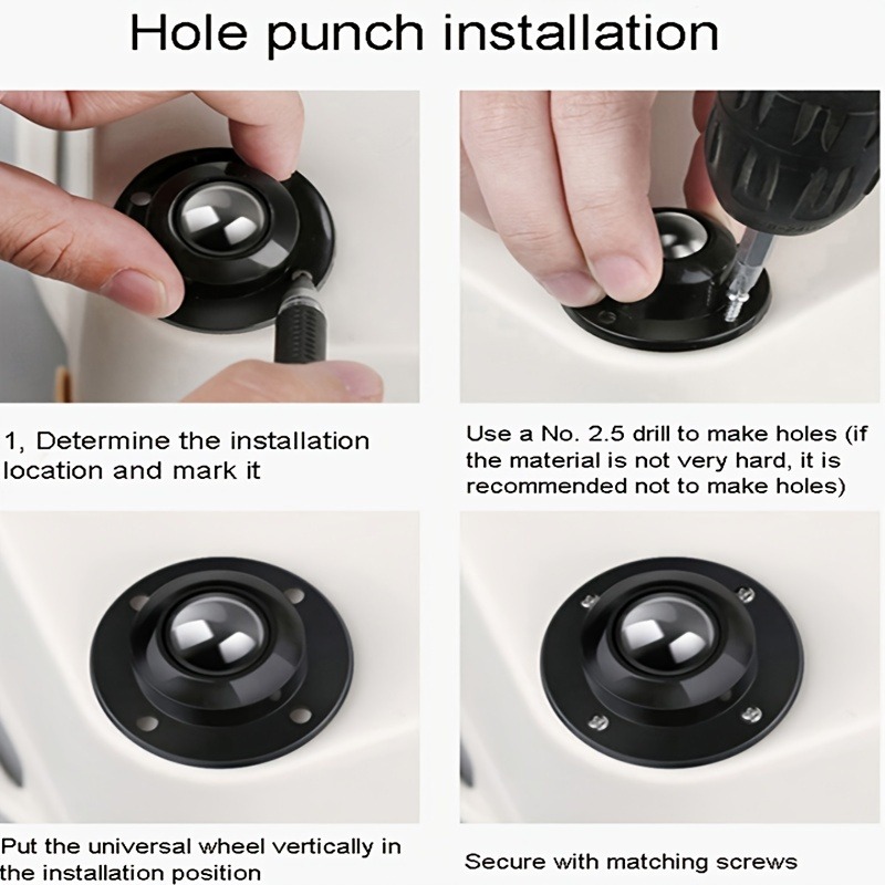 8pcs No-punch Adhesive Ball Universal Pulley 360° Rotation