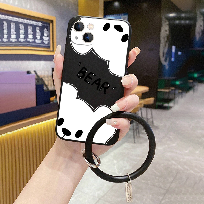 Laser Bear With Lens Film Artificial Leather Phone Protective Case