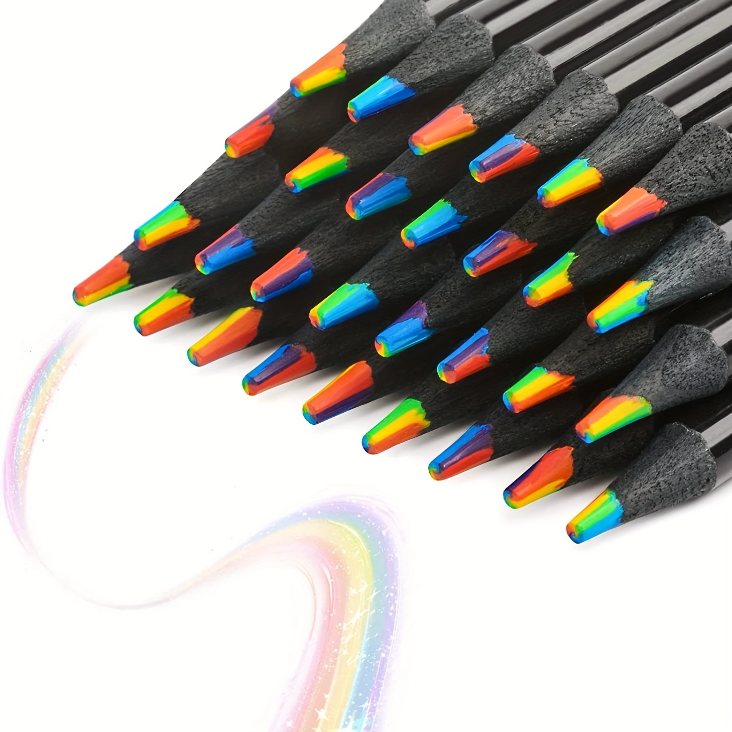 Black Wooden Rainbow Colored Pencils 7 Color In 1 Art Supplies Kids Adults