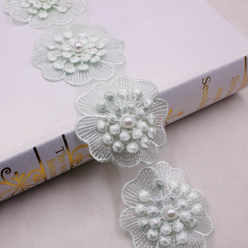 1yards Flower Pearl Beaded Embroidered Flower Lace Ribbon - Temu