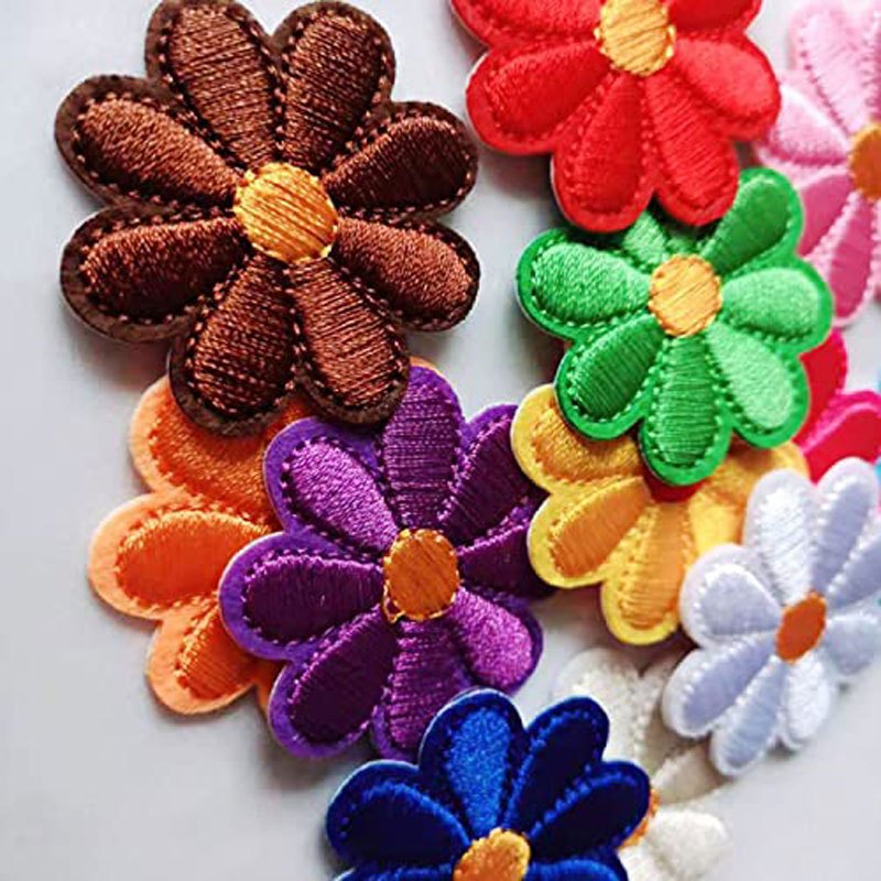 Orange Daisy Patches With Yellow Center . Iron on Flower Patches. Kids  Patches. Flower Patches 