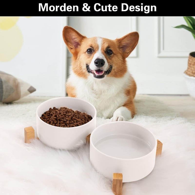 Elevated Cat Double Bowls, Ceramic Cat Food & Water Bowl With Wooden Stand,  Non-slip Wear-resistant Pet Feeder Bowls For Indoor Cats And Small Dogs -  Temu