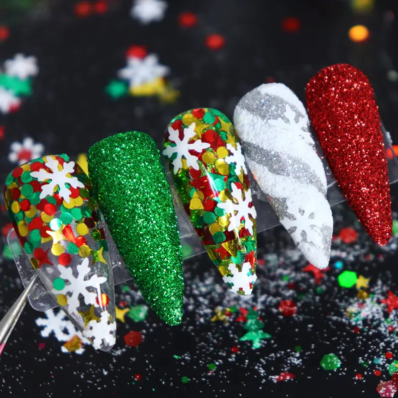 Christmas Nail Glitter Powder holographic Snowflake Nail - Temu United Arab  Emirates