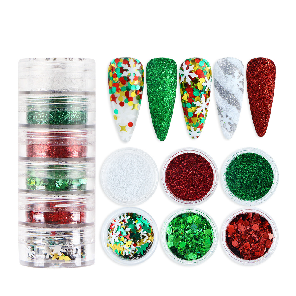 6pcs Christmas Nail Glitter Powder Holographic Snowflake Nail