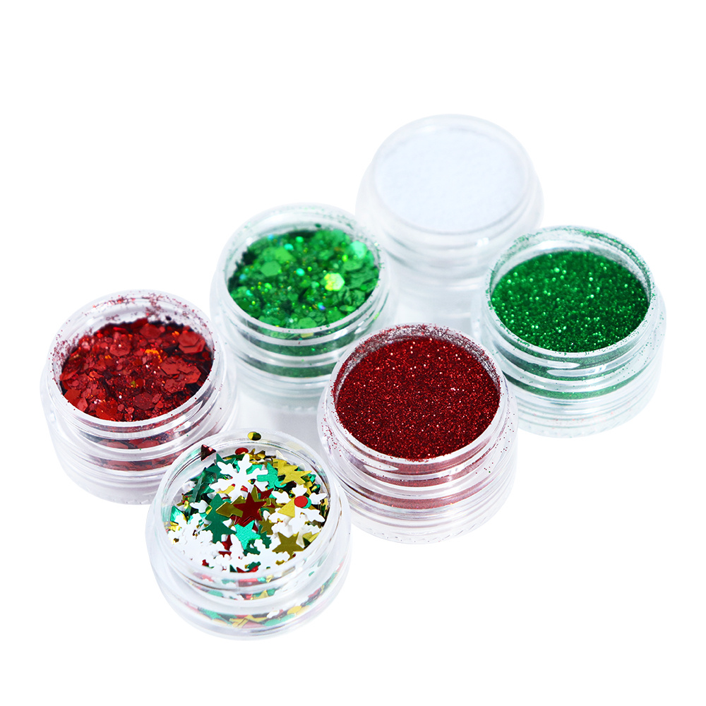 6pcs Christmas Nail Glitter Powder Holographic Snowflake Nail