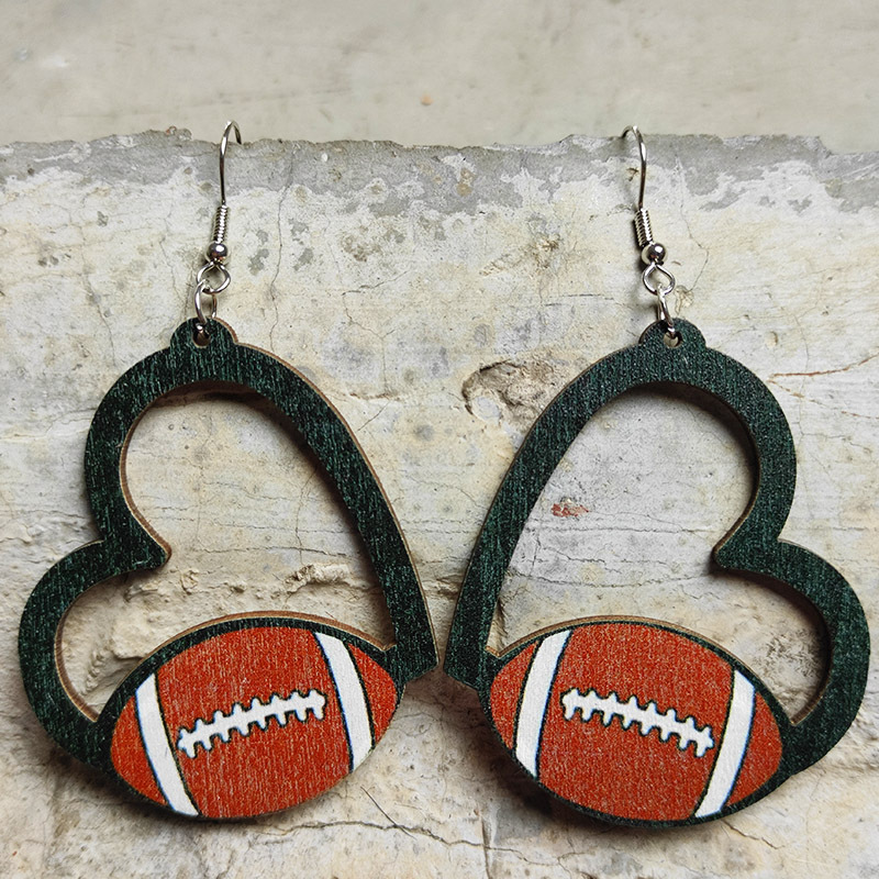 2023 Flame Football Wooden Ball Sports Earrings for Women Funny