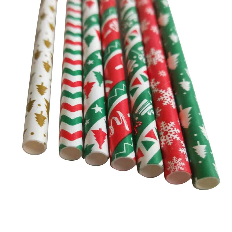 25pcs Christmas Paper Straws Snowflake Drinking Straw Merry