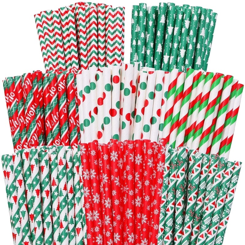 25Pcs Christmas Paper Straws Snowflake Drinking Straw Merry Christmas  Decorations For Home Xmas New Year Party Supplies 