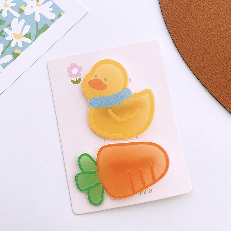 Cute Animal Acrylic Cartoon Duck Hair Clip, Fruits Flower Shaped