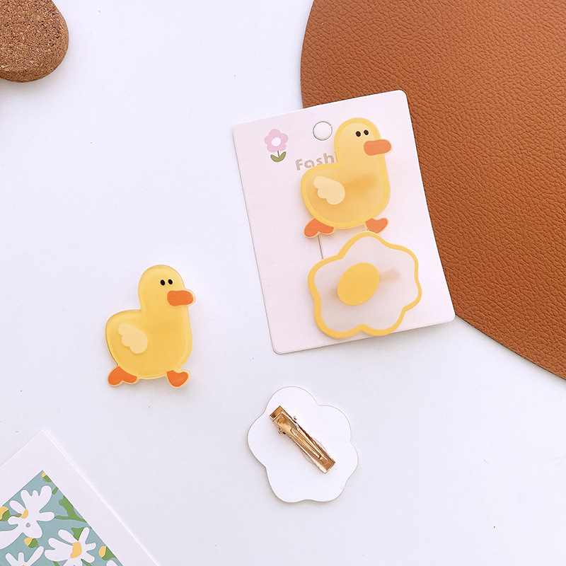 Cute Animal Acrylic Cartoon Duck Hair Clip, Fruits Flower Shaped