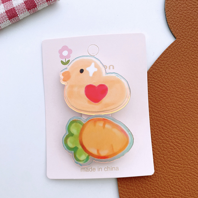 Cute Animal Acrylic Cartoon Duck Hair Clip, Fruits Flower Shaped