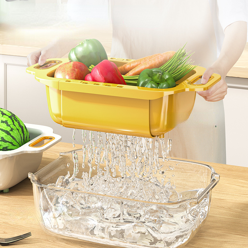 1pc Foldable & Expandable Vegetable Washing Basket, Double Layer