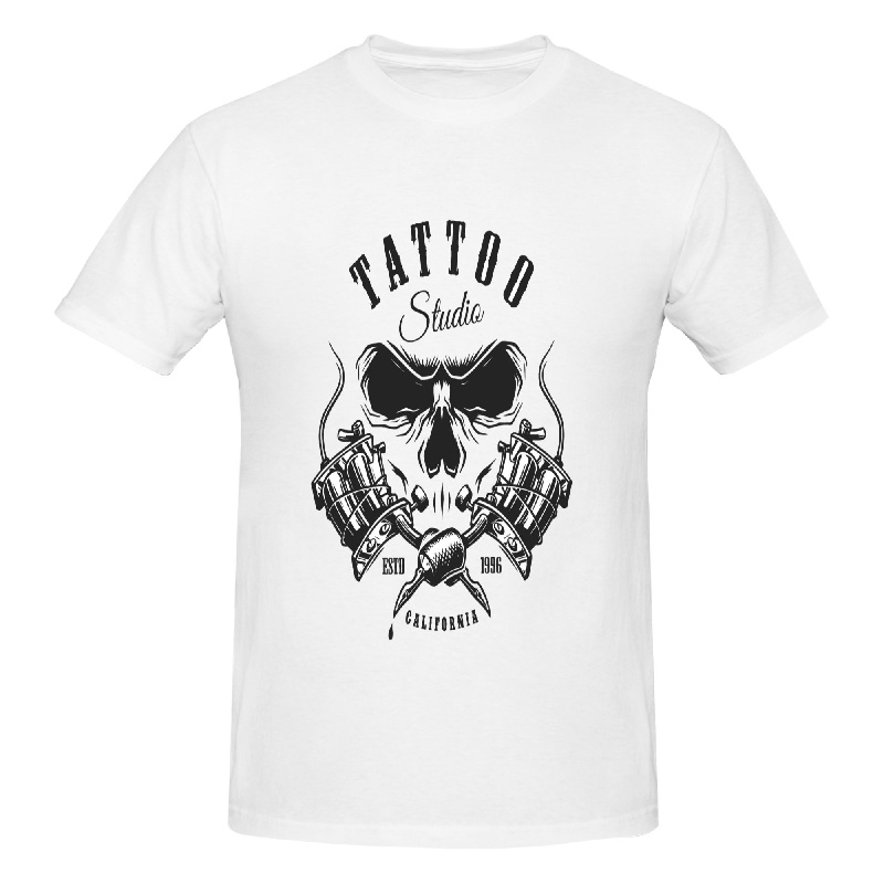 

Men's Tatoo Skull Print T-shirt, Casual Comfy Slightly Stretch Crew Neck Tee, Men's Clothing For Summer Outdoor