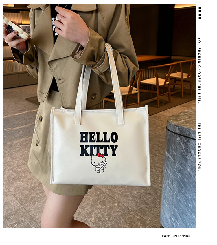 Hello Kitty Tote Bag Polyurethane Leather Shopping Bag with Zipper