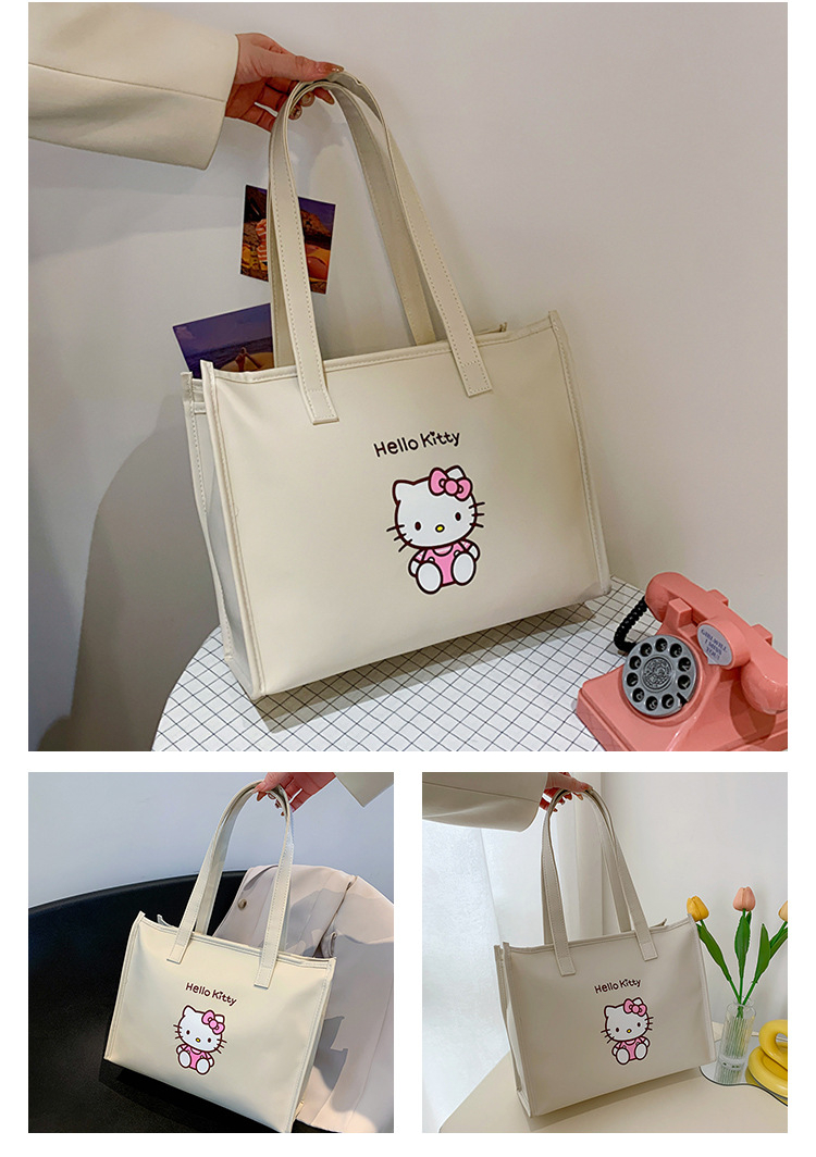 Hello Kitty Tote Bag Polyurethane Leather Shopping Bag with Zipper
