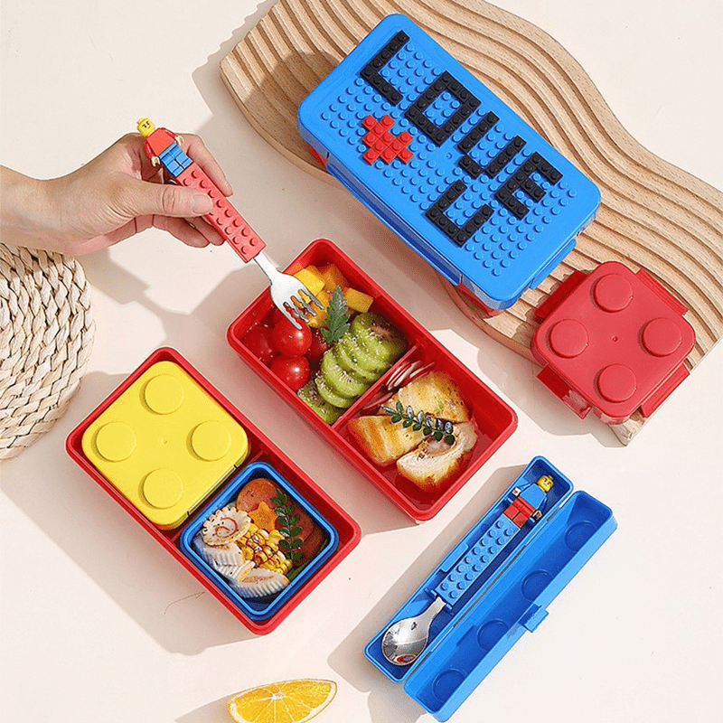 Building Block Lunch Box for Kids, Plastic Game Bento Box, School