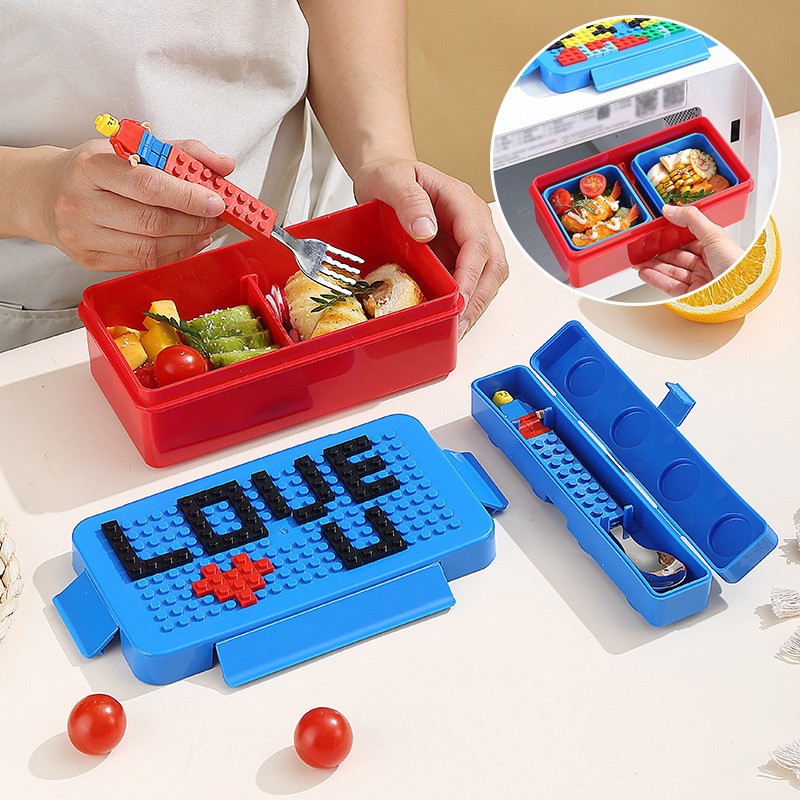 Creative Funny Building Block Splicing Lunch Box For Kids To School Bento  Box Plastic Food Storage Container Microwave Safe