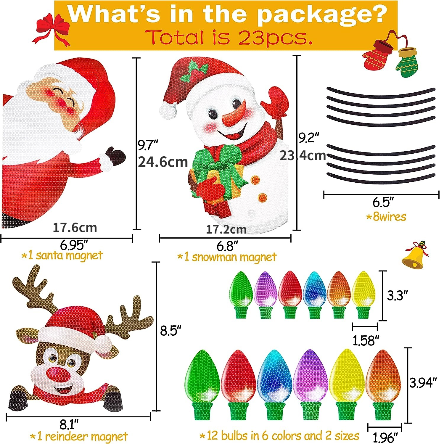 90shine Décorations de Noël pour réfrigérateur de voiture - Ampoule  réfléchissante - Père Noël, renne, arbre en pain d'épices - Accessoires de  Noël mignons