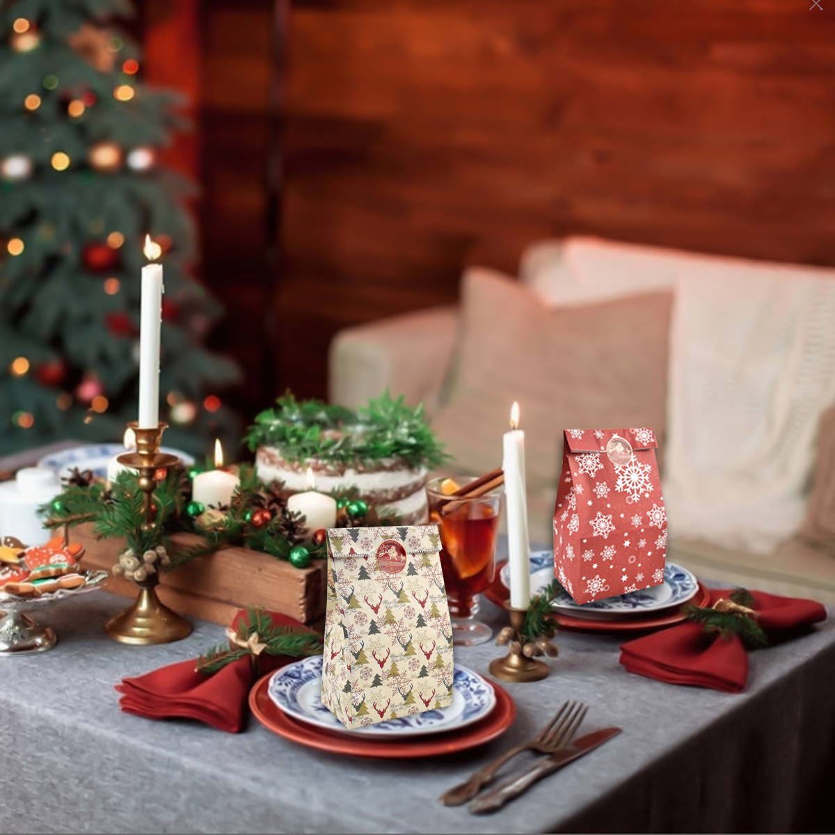 5 Bolsas Regalo Papel Navideño Patrones Árbol Navidad - Temu Chile