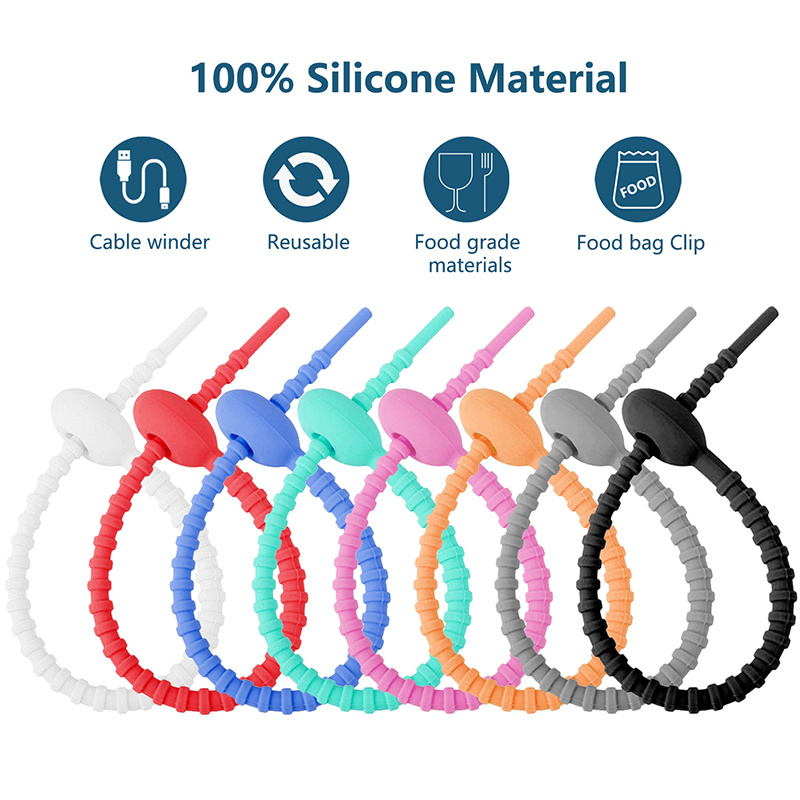 Reusable Silicone Ties & Bag Clips - All-purpose Cable Straps