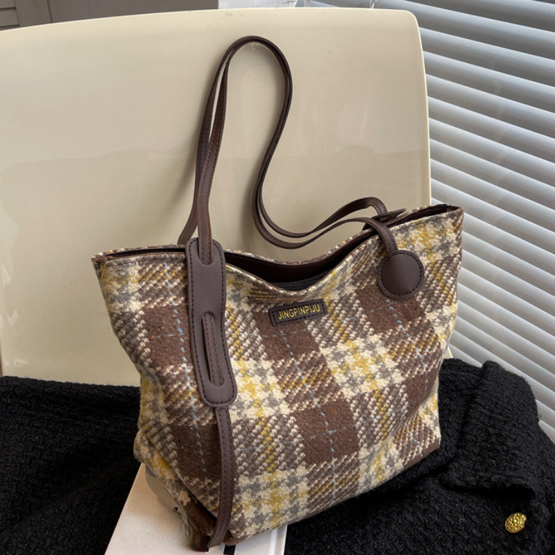 Women Lightweight Fashion Plaid Diagonal Handbags Wallet Tote Bag