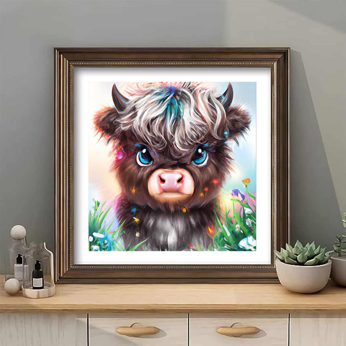 Fluffy Highland Cow - 5D Diamond Painting - DiamondByNumbers - Diamond  Painting art