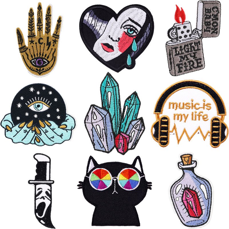 Clothing Thermoadhesive Patches, Punk Rock Skull Patch Set