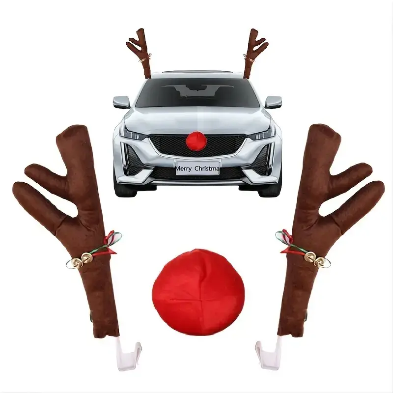 Car Reindeer Antlers & Nose Full Set - Christmas Decorations for