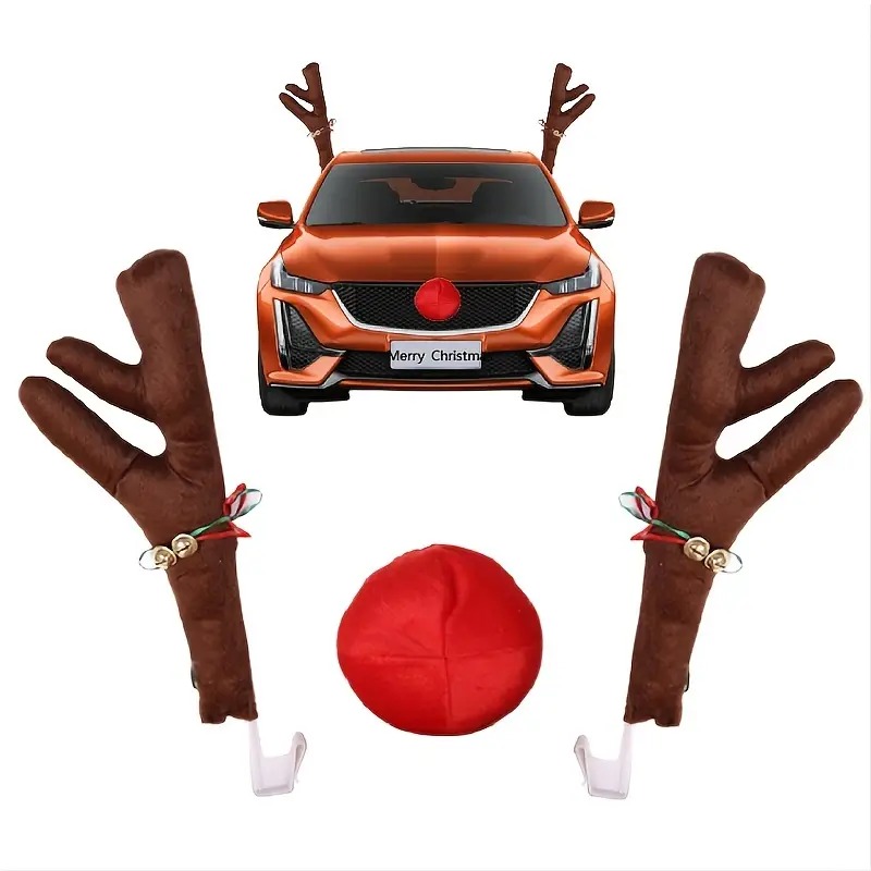 3 Teile/satz Weihnachten Auto Rentier Geweih Und Rote Nase Dekoration Set,  Weihnachten Auto Ornamente, Weihnachten Party Liefert, Auto Dekor