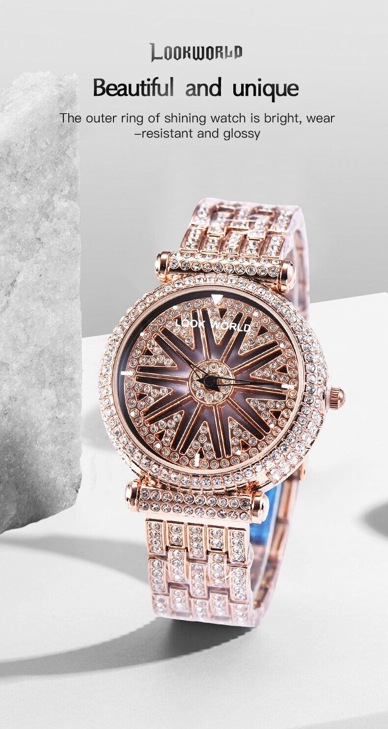 lookworld fashion rhinestone studded stainless steel rotating dial waterproof quartz watches details 3