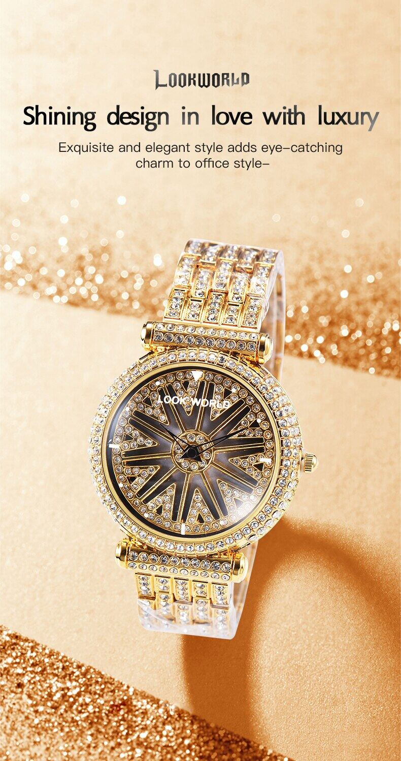lookworld fashion rhinestone studded stainless steel rotating dial waterproof quartz watches details 5
