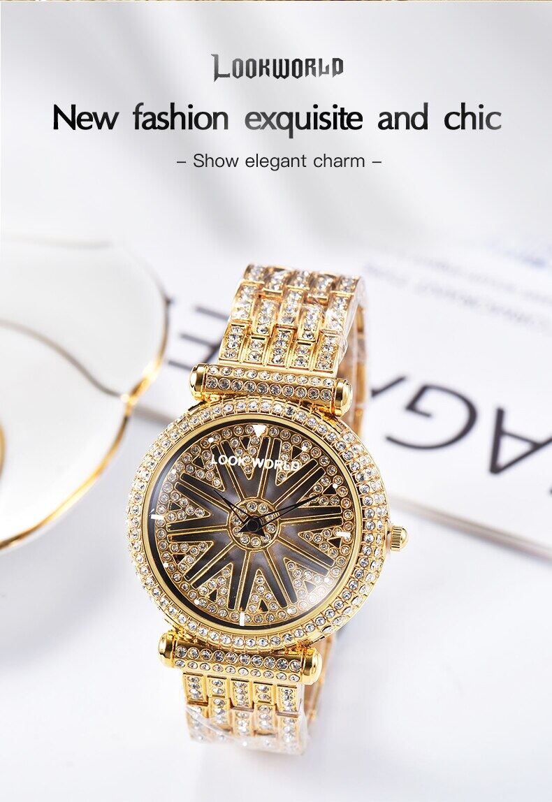 lookworld fashion rhinestone studded stainless steel rotating dial waterproof quartz watches details 6