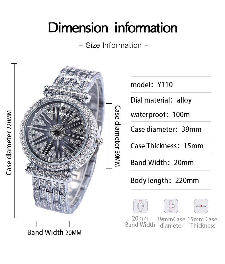 lookworld fashion rhinestone studded stainless steel rotating dial waterproof quartz watches details 8