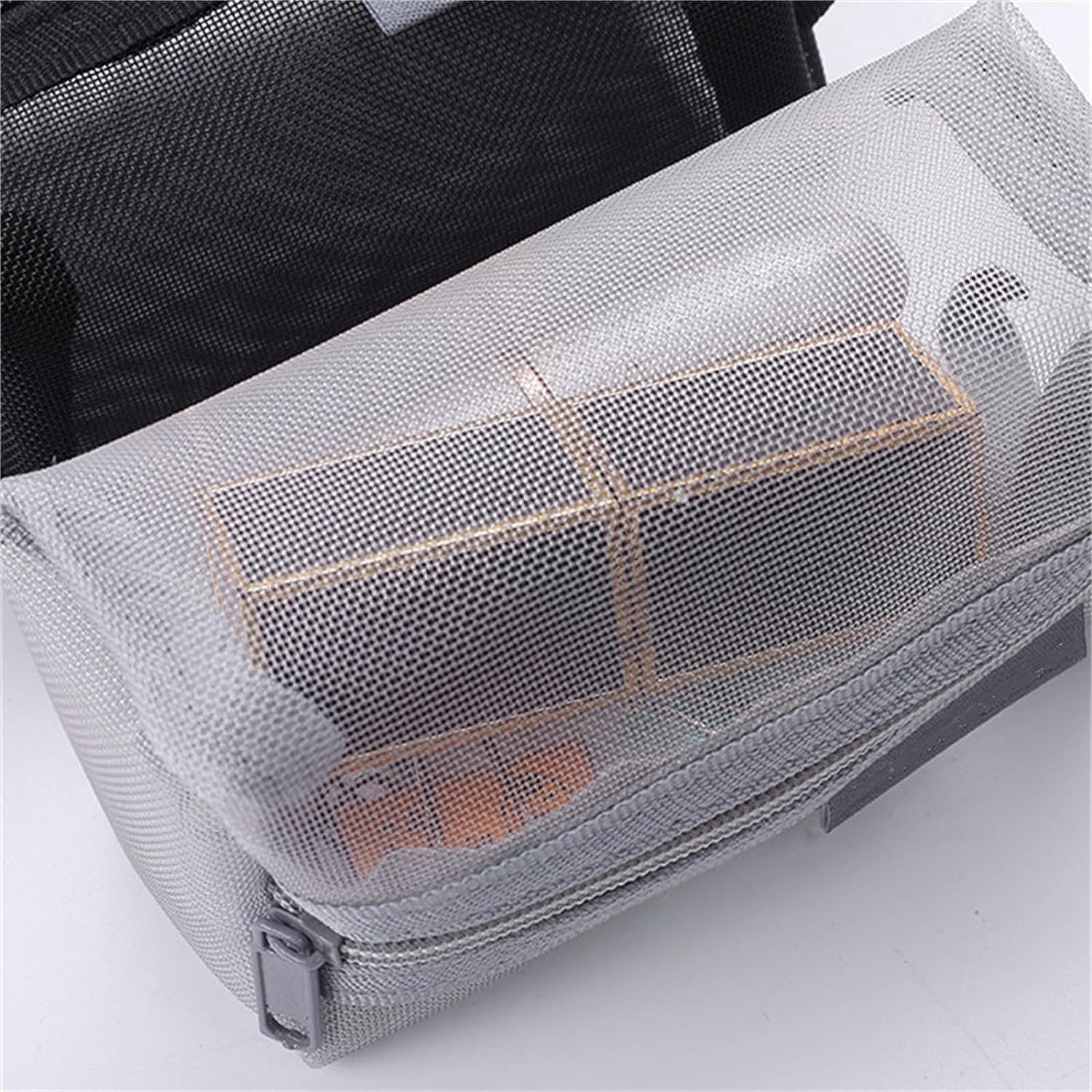 Square Mesh Storage Bag Portable Mesh Zipper Cosmetic Bags - Temu