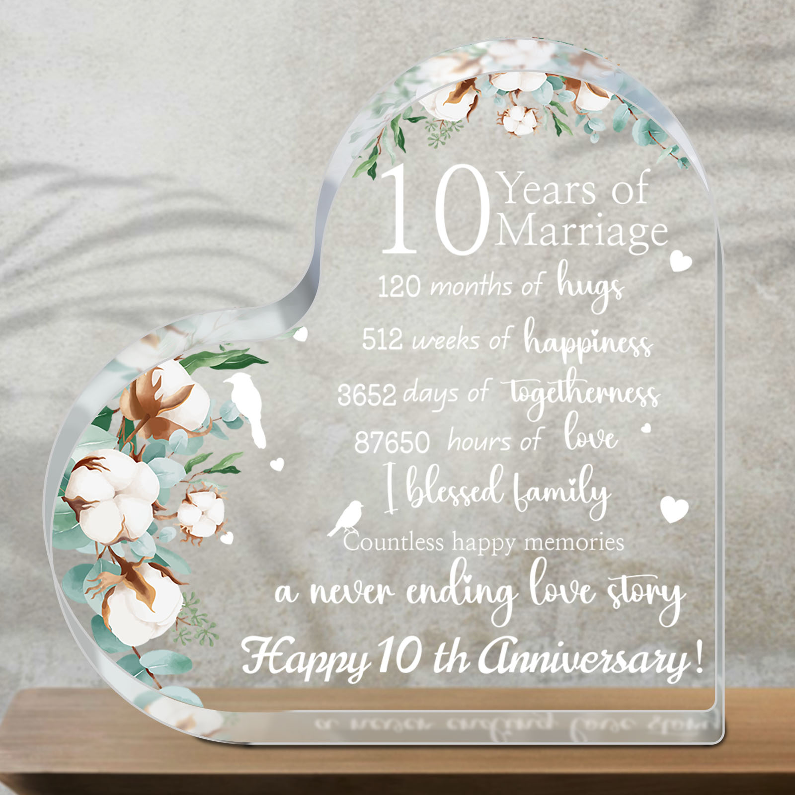 10 Year 10th Tenth Wedding Anniversary Crystal Decoration  Romantic Gift for Her Wife Him Husband Couples Love Memorial Valentines  Mother's Day Gifts : Everything Else