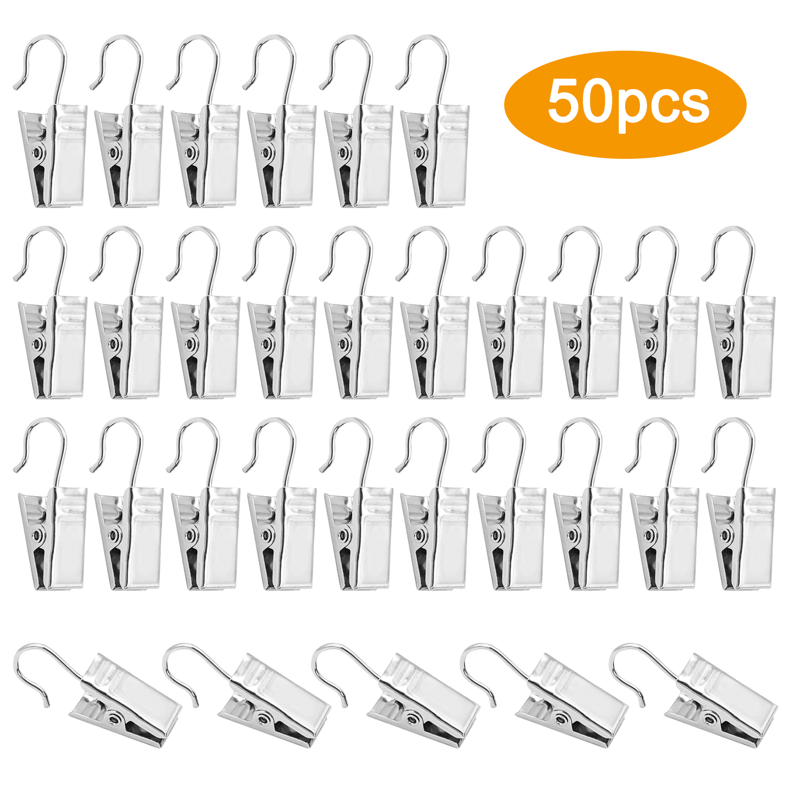 Stainless Steel Metal Clips with S Hooks for Curtain, Photos, Art Craft Hanger Hanging Clips, Home Decoration, 20 Pack, Black