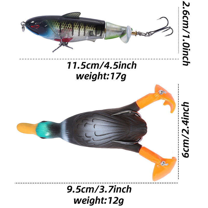 2pcs Simulation Duck Soft Bait, Multi Sections Wobbler Hard Bait, Bionic  Propeller Tail Fishing Lure, Fishing Accessories For Freshwater Saltwater