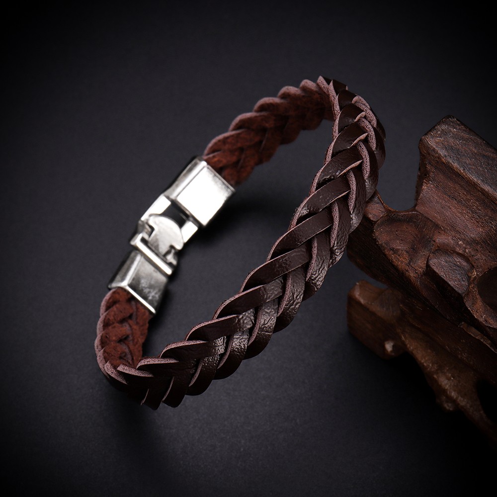 Braided Leather Bracelet Men, Rustic Leather Mens Bracelet, Gift