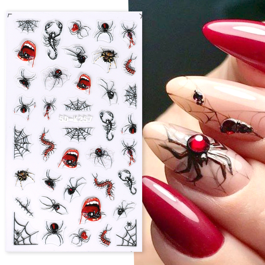 5d Embossed Halloween Nail Art Stickers self Adhesive Spider - Temu