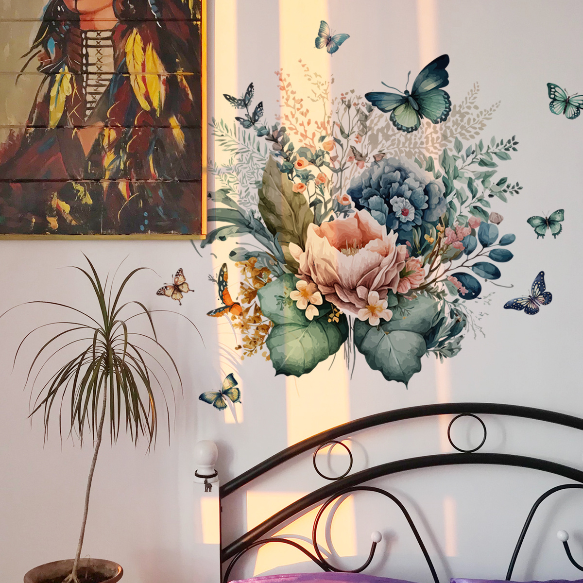 

1pc Big Size Blooming Flowers Butterfly Removable Wall Sticker Detachable Sofa Living Room Bedroom Background Wall Decoration Sticker Reinvent The Vitality Of Home Space