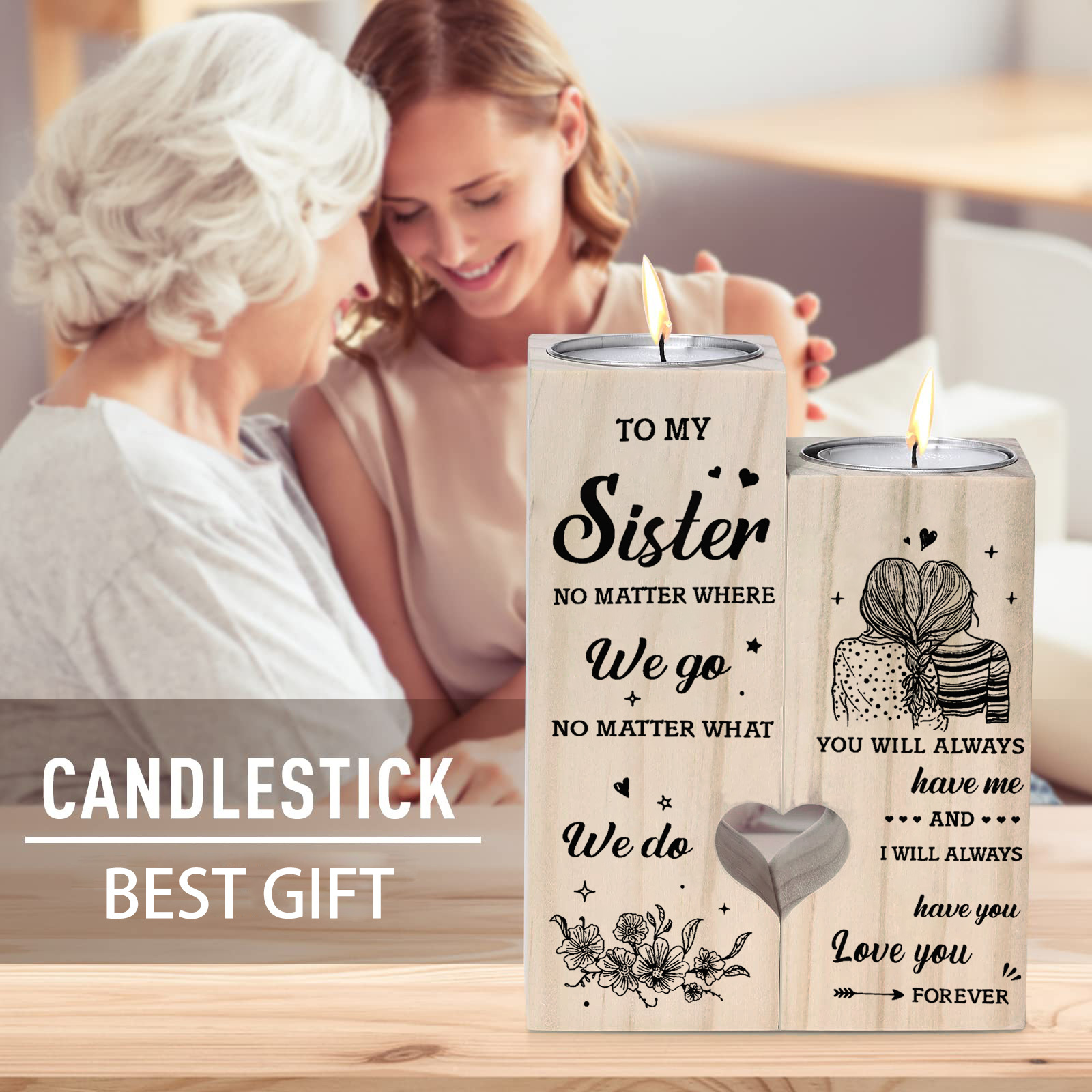 2 Pezzi/set Portacandele In Legno, Portacandele A Forma Cuore Regali Sorella,  Regali Personalizzati Candele Donne Sorella, Regali Nozze Compleanno Natale Sorella  Sorella ( Candele Non Incluse) - Casa E Cucina - Temu Switzerland