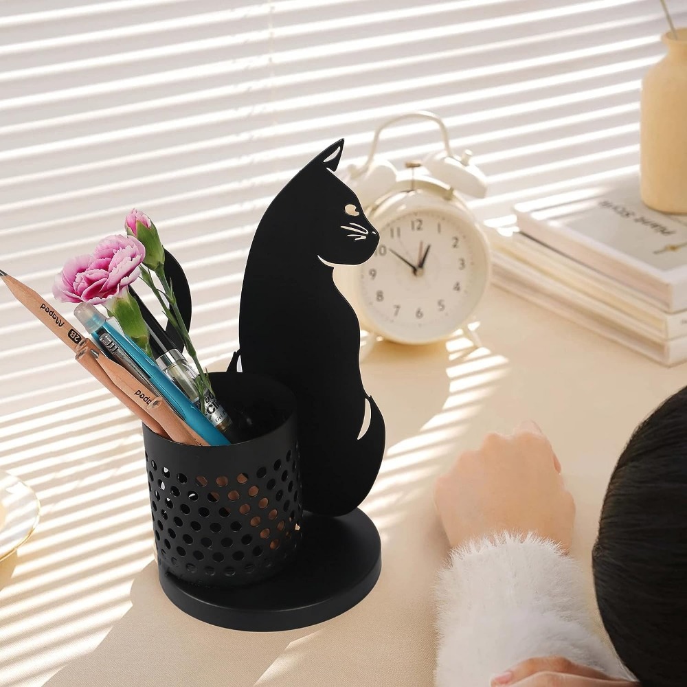  OFILLES Cat Pen Holder for Desk, Cute Home Decoration Organizer  Pen Cups for Office, Pencil Holder for Desk, Metal Decor for Table  Centerpiece, Black Cat Gifts for Cat Lover : Office