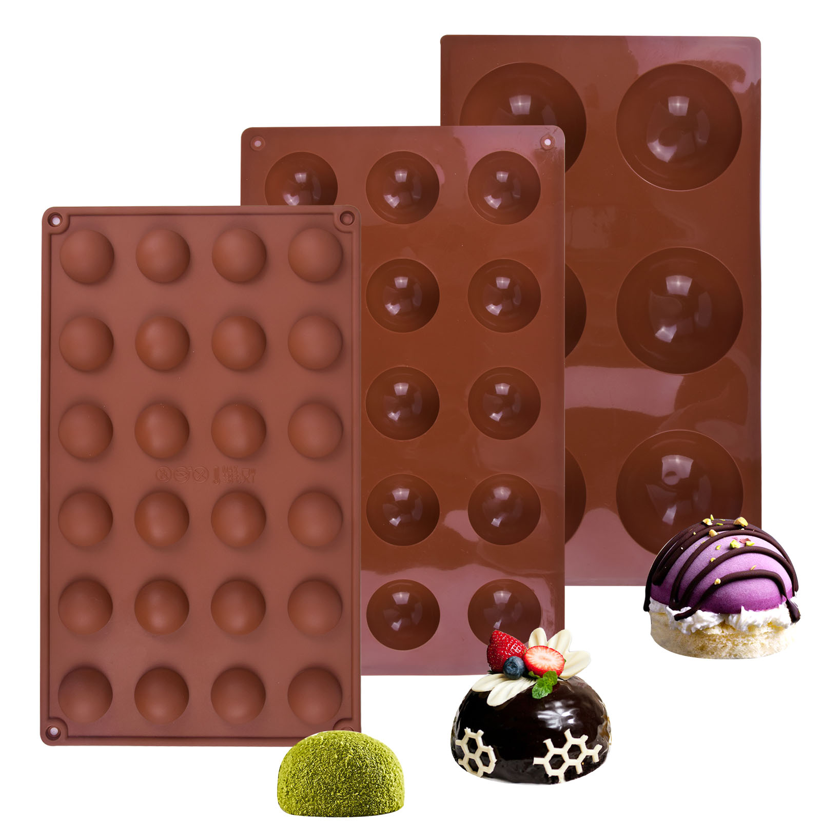 3 Pièces Moule Silicone Demi Sphère, Moule Boule Silicone, 3D Moule Gâteau  Demi Sphère Set de 6, 15 et 24 Cavités pour la Fabrication de Chocolat