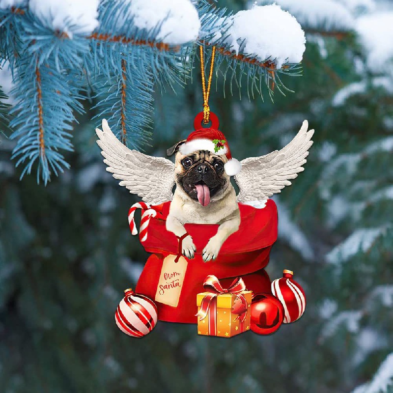 4in1 Pug Dog In Santa Hat Ornament In Christmas Sticker - Temu