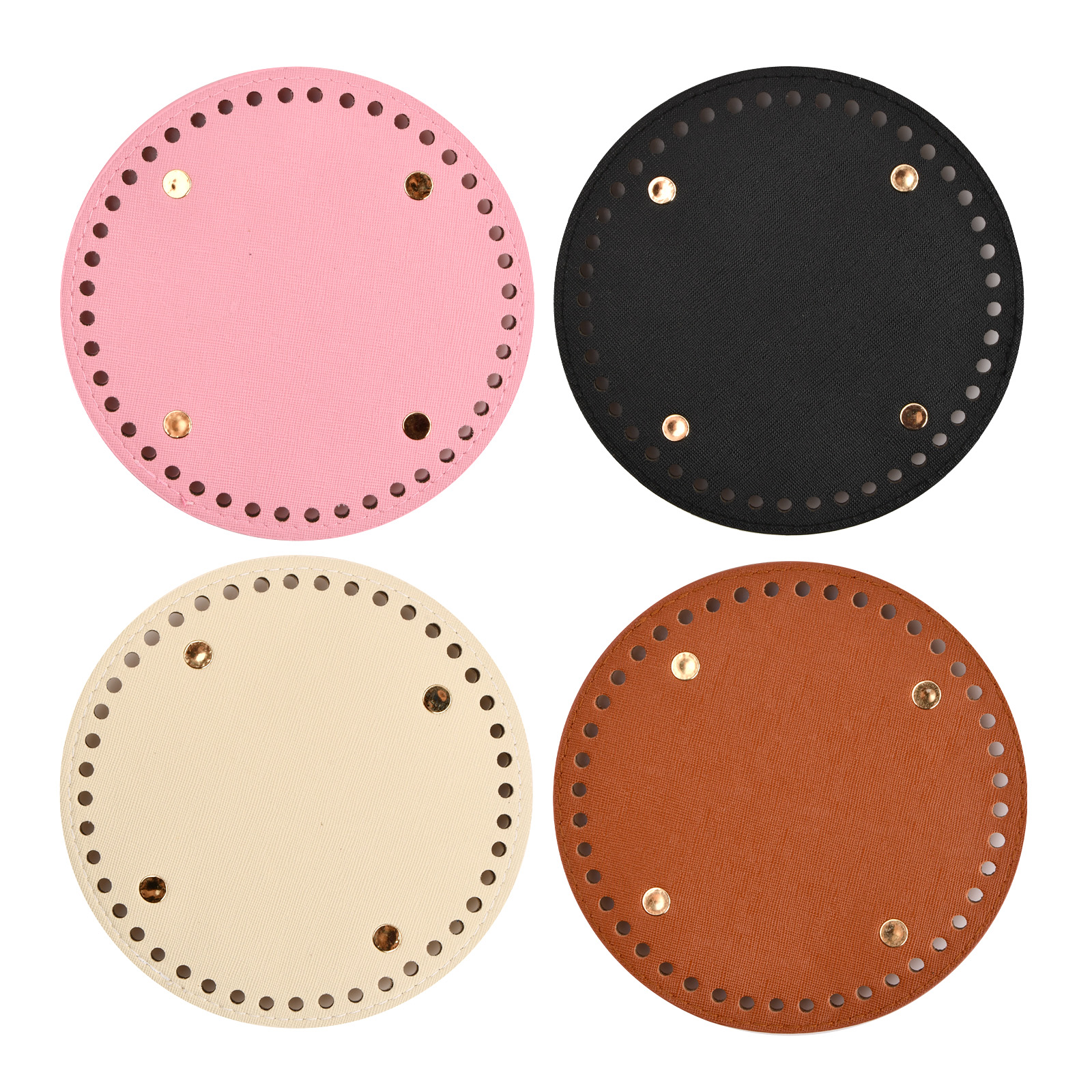 

4pcs Bag Bottom With Artificial Leather, 4 Color Round Bag, Bag Bottom Faux Artificial Leather With Holes For Handbag Knit Bag, Diy Accessories Diameter 15cm